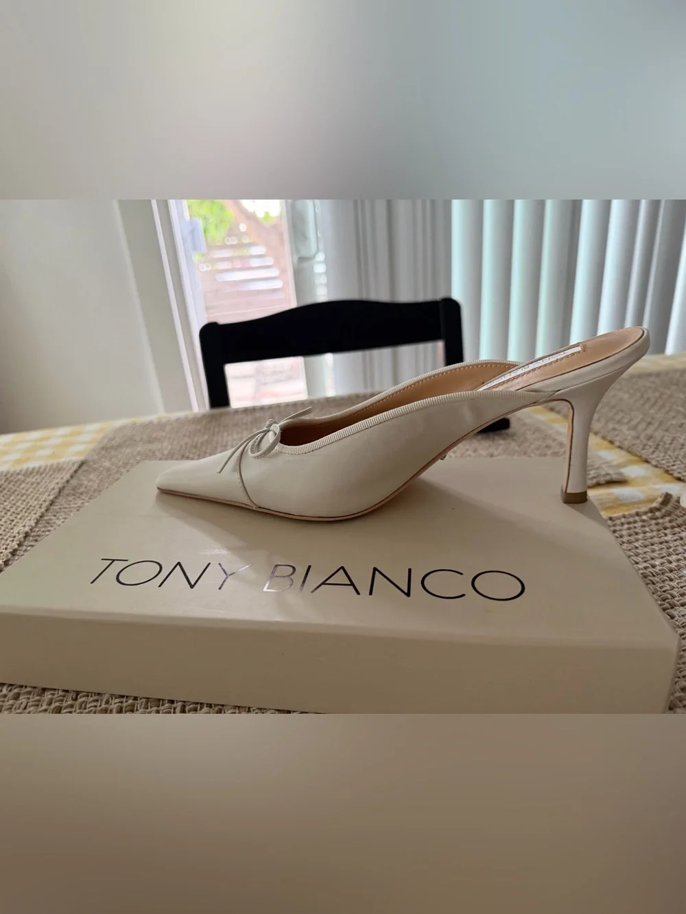 Tony Bianco Cream Pointed-Toe Bow Slip-On Heels - Picture 3 of 10